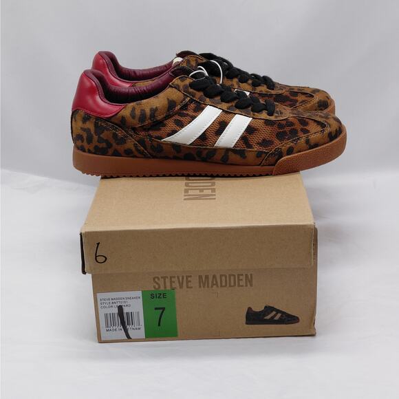 Steve Madden Benett Womens Sneakers Sz 7M Leopard Print Lace Up Low Top Gum Sole - Picture 2 of 13